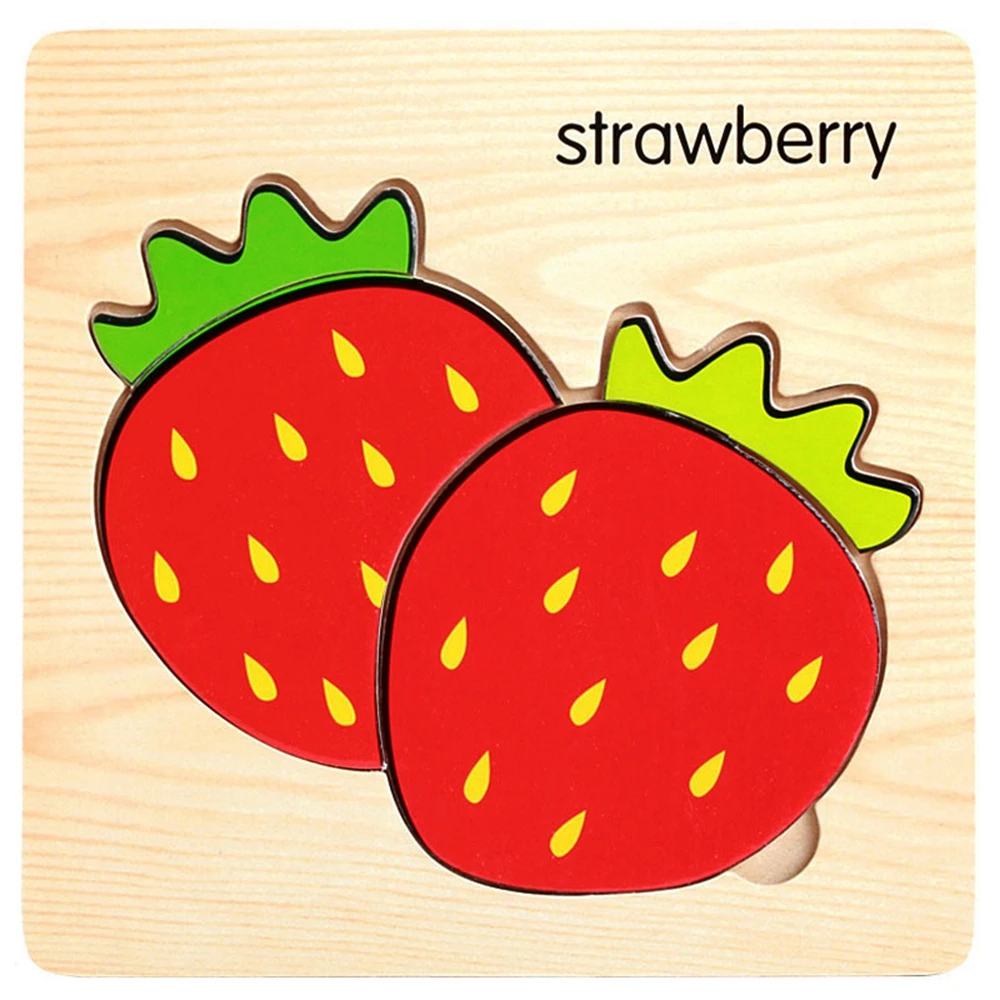 strawberry Детские развивающие Игрушки для раннего развития, 3D деревянные головоломки, милые Мультяшные животные, фрукты, пазлы, игрушки для детей, детская танграмма, пазлы - Цвет: strawberry