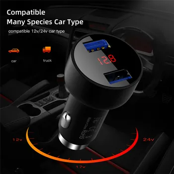 

Car Charger Dual USB Fast Charging For Mobile Phone LCD Display Fast Charging With Safety Hammer Auto Charger Car Accessories