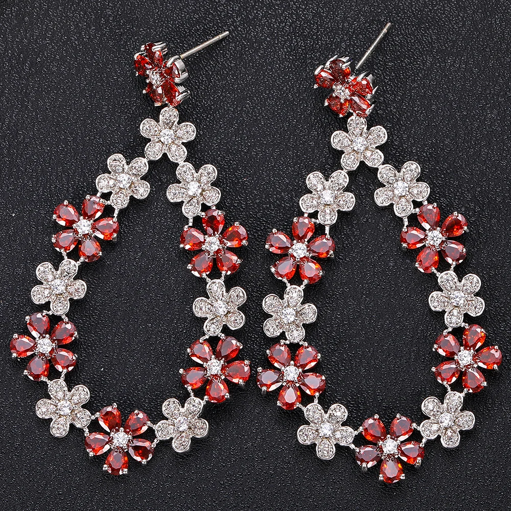 Accking Luxury Flower Cubic Zirconia shell Women Bridal Dress Wedding Earring Fashion Jewelry party gift