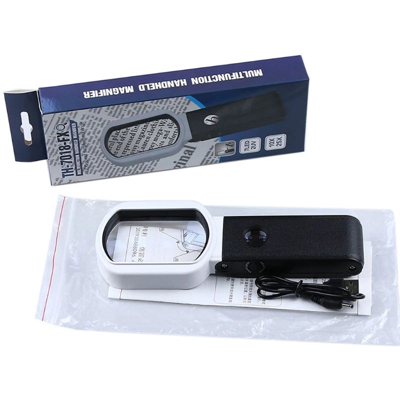 

Foldable Magnifying Glass with 7LED and 2 UV Lights. 10x/25x View for Close Work G88A