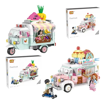 

loz miniblock fruit tricycle dessert car model night market stall building block with boy and girl toy for children gifts