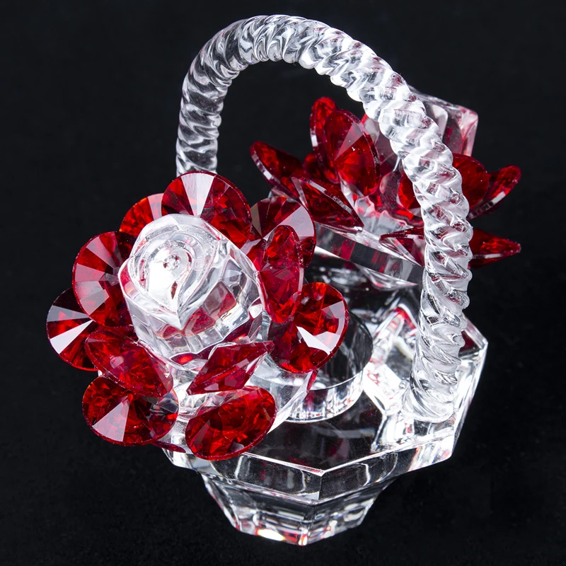 Billige H   D Kristall Rote Rose Blume Korb Figurine Kunst Glas Sammeln Handwerk Geschenk Träume Ornament für Home Decor Tabelle mittelpunkt