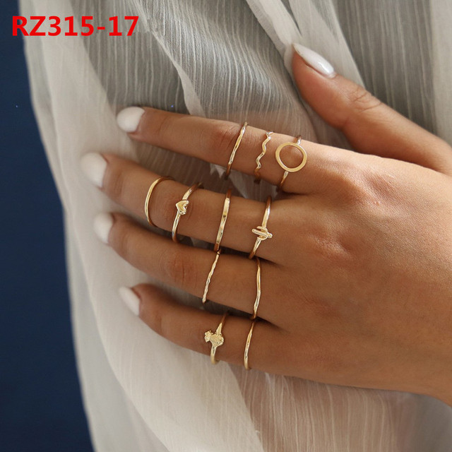 Gold Ring Set Teen Girls Matching Rings for Women Anillos Jewelry Sets Bague Femme Ringen Bohemian Heart Rings Woman