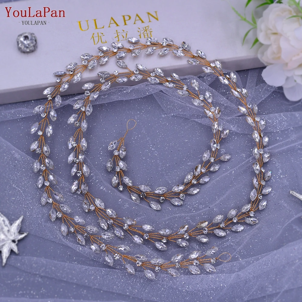 TOPQUEEN Handmade Wedding Hair Vine Silver Rhinestone Bridal Headband Long Women Headwear Wedding Party Hair Accessories  HP394 images - 6