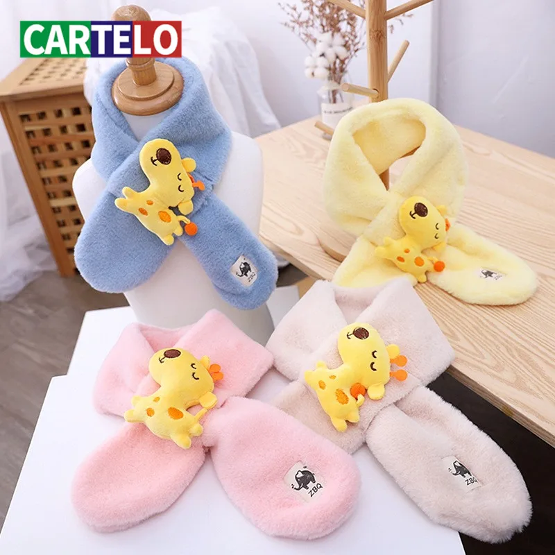 

CARTELO New Children's scarf winter plush imitation rabbit fur thickening warmth cute cartoon deer bib