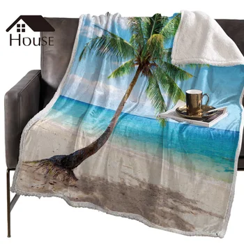 

BIGHOUSES Throw Blanket Beach Coconut Blue Sky Fleece Blankets Personalized Blankets Bedclothes