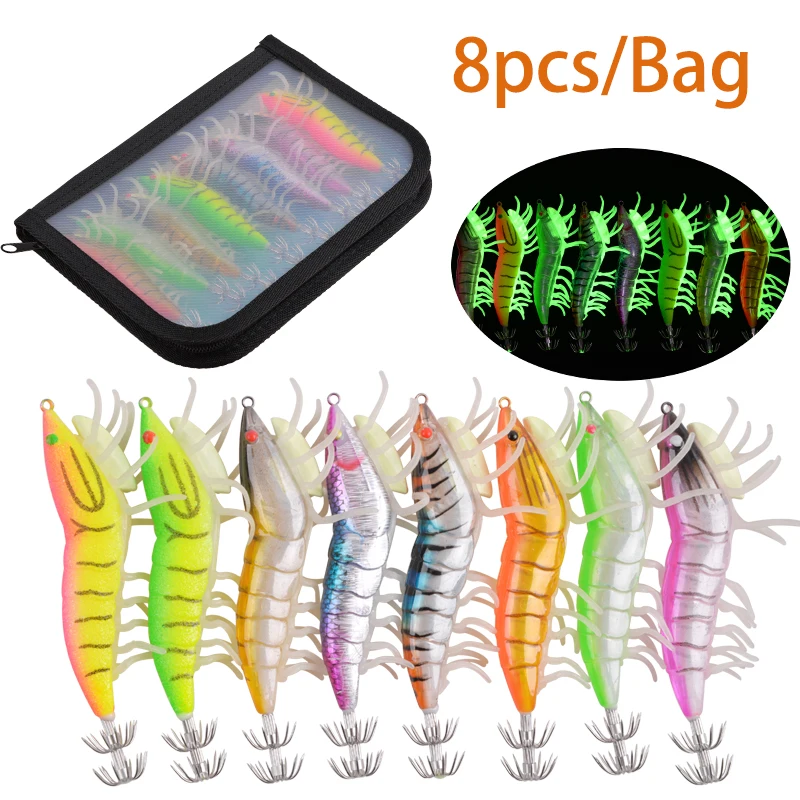 

8PCS/Bag Luminous Egi Fishing Lure Squid Bait Squid Jigs Fishing Squid Lure Octopus Lure With The Glow Legs 8 Colors