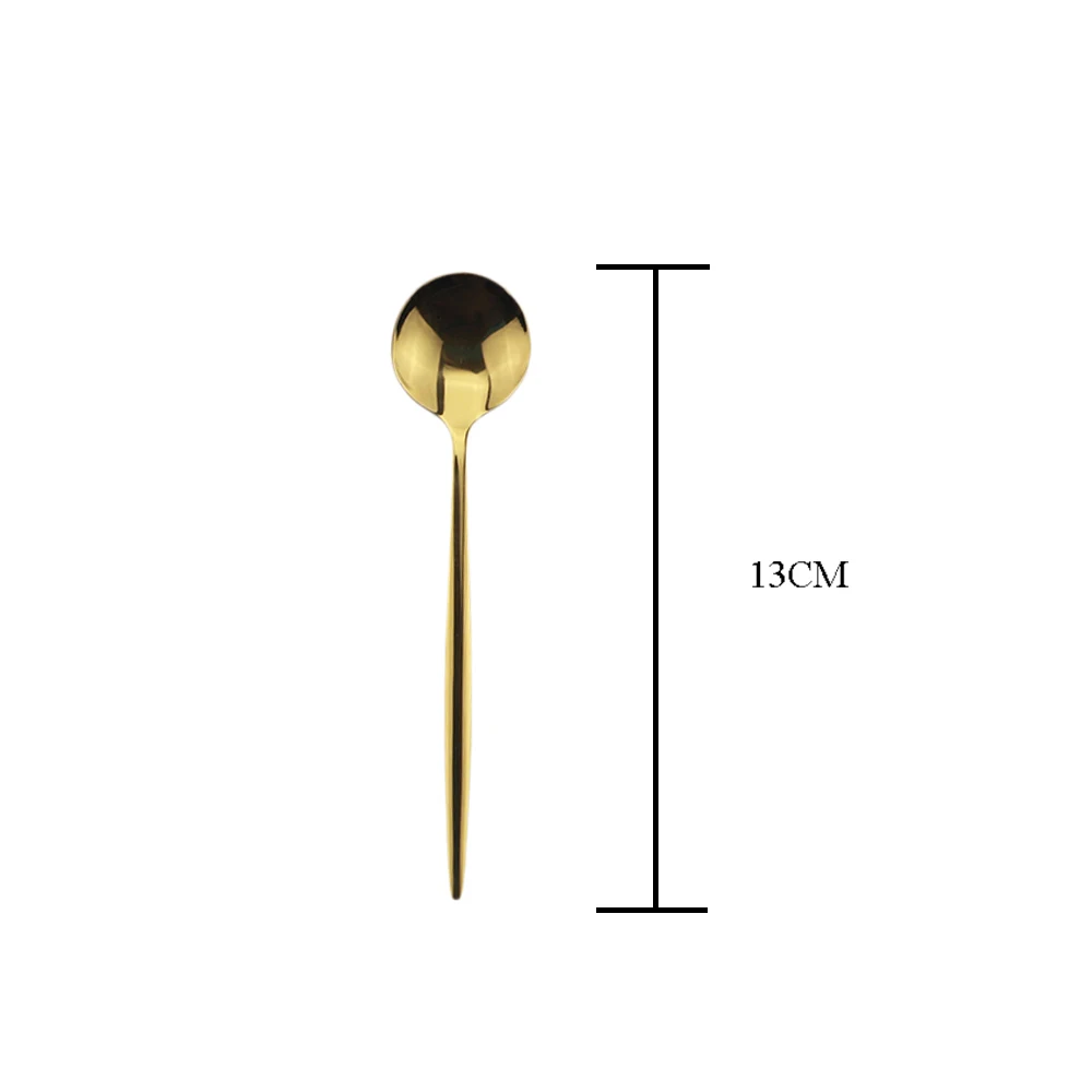 Gold Tea Spoon 4 шт черный набор посуды 18/10 столовые приборы из нержавеющей стали Радужный набор посуды нож вилка ложка набор серебряных изделий набор столовой посуды для кухни - Цвет: Gold Tea Spoon