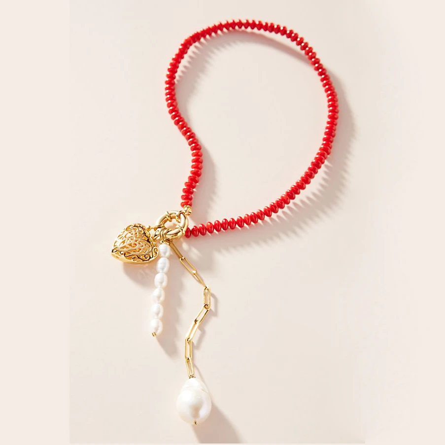 Vrouwen Чокеры kettingen колье Boho lariat nl perles bleues et pendentif corail красный коралл вешалка kettingen gelaagd - Окраска металла: necklace