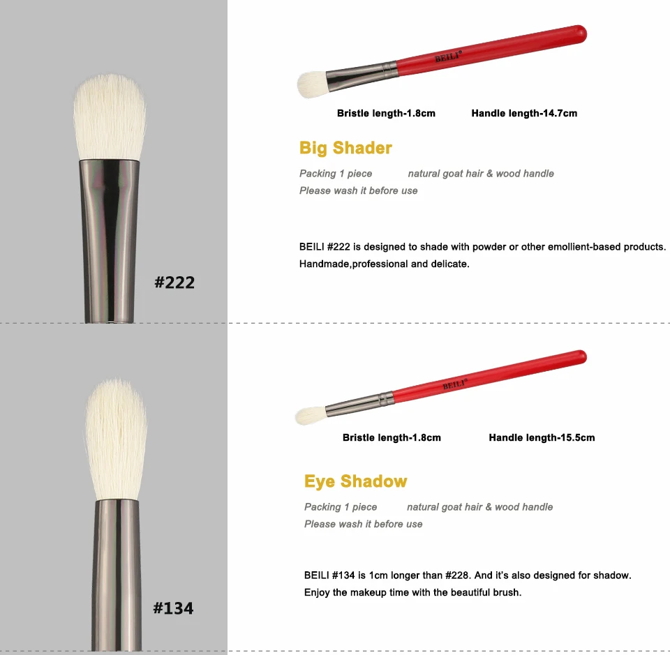 BEILI Кисть для макияжа 1 шт. профессиональная кисть натуральных волос теней век