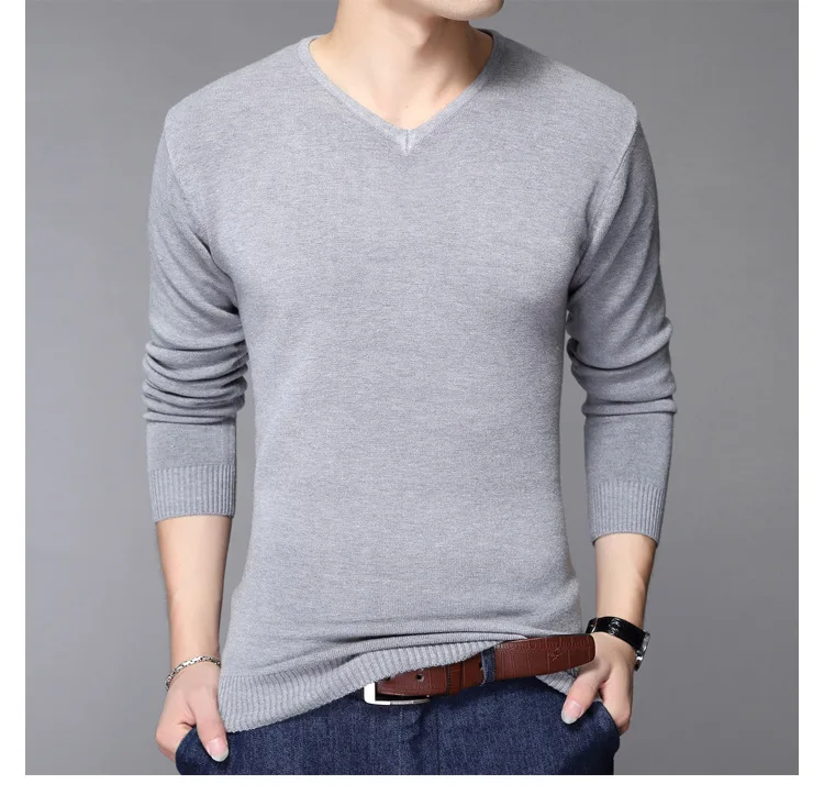 Autumn and Winter New Fashion Mens Pullover Sweaters Men's Long-sleeved Sweater Slim V-neck Solid Color Men Sweater