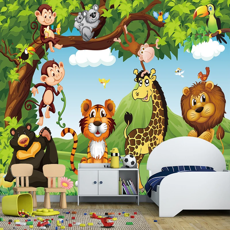 Wall Painting Eco Friendly Non Woven Wallpapercustom Mural Wallpaper 3d Cartoon Animal World Children Kids Bedroom Backdrop Wallpapers Aliexpress