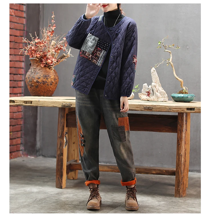 Women Jeans Autumn Winter Large size Fleece Warm Denim Pants New Elastic Waist Patchwork Panelled Casual All-match Trousers