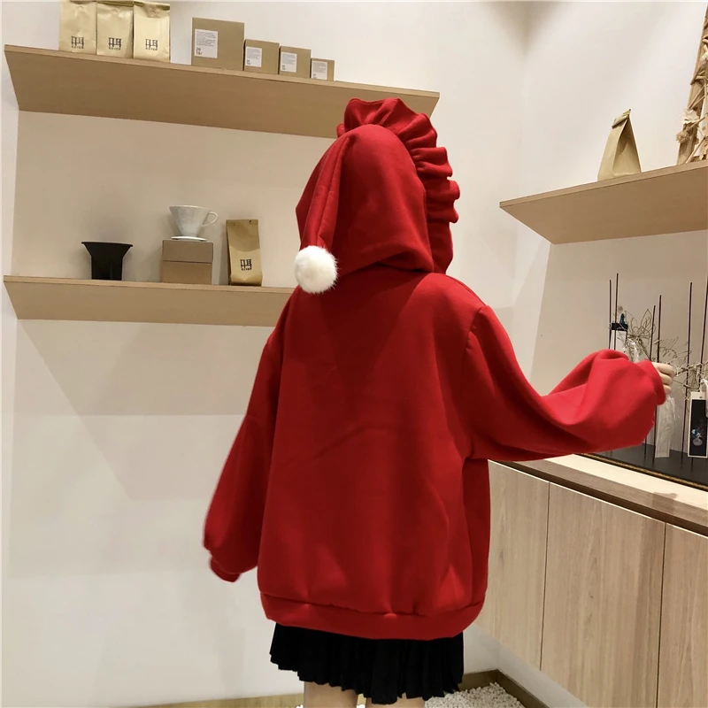 Новинка, милая японская толстовка с капюшоном, Harajuku, винтажная, свободная, утолщенная, для женщин, зимняя, плюс бархат, милая, с капюшоном, повседневная, Женская толстовка