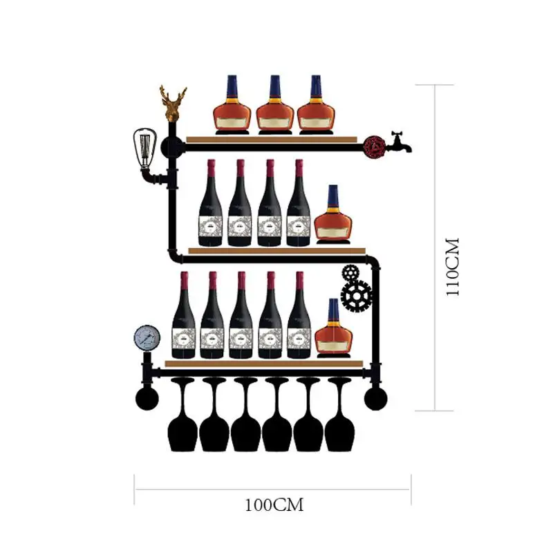 Лофт ретро промышленный стиль стойка для винного бара настенная столовая Бар железная твердая древесина Европейский стиль американская полка CF - Цвет: Красное вино