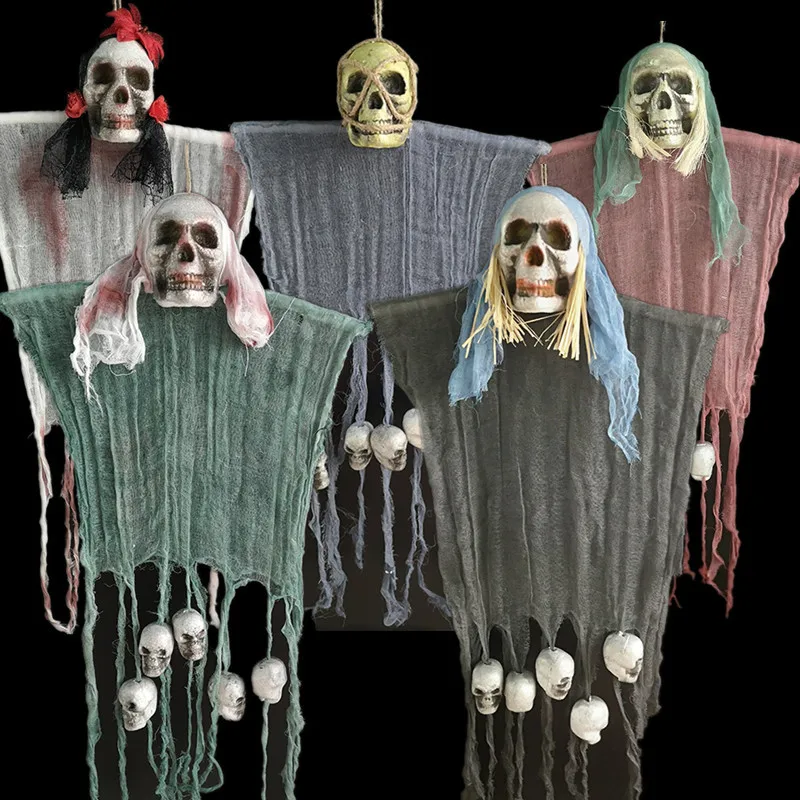 

Horrible Hanging Skull Ghost Halloween Decoration Curtain for Party Haunted House Bar