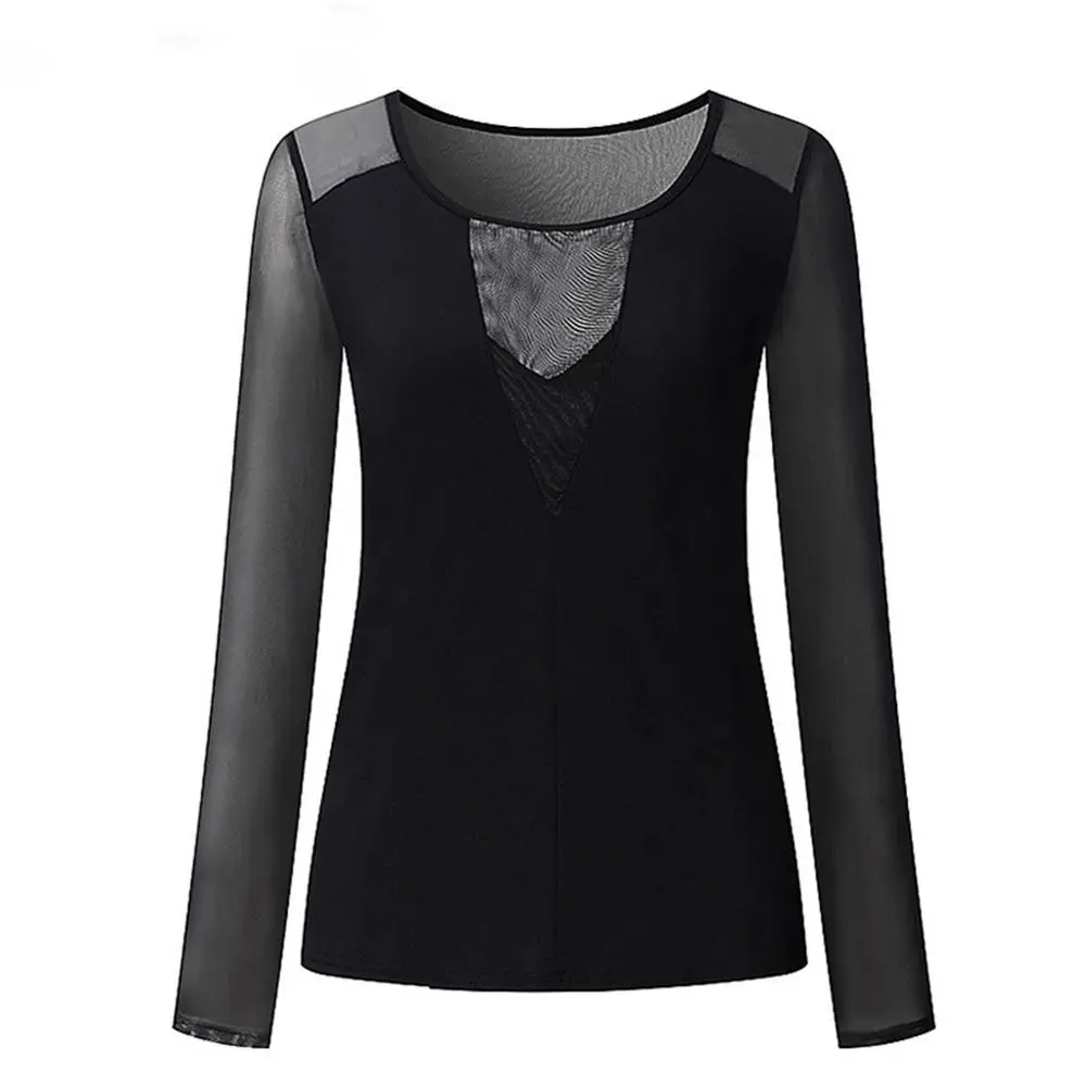 Camisa das Mulheres Sexy Perspectiva de Malha Transparente Com Decote Em V Manga Comprida Camisa Sheer Camisa das Mulheres Top T Camisa das Mulheres Sexy Perspectiva de Malha Transparente Com Decote Em V Manga Comprida Camisa Sheer Camisa das Mulheres Top T