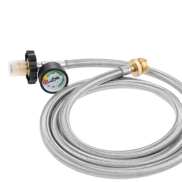 6Ft Fonott Propán Tömlő + Mérőmérőhenger Szál Rozsdamentes Acél Cga600 Kimenet Acme Nut Qcc1 1-5-40 Konverter Kályha - Image 2