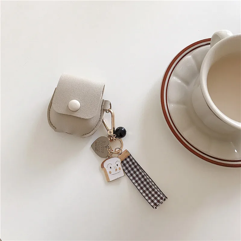 Милый кожаный защитный чехол ins для AirPods 1/2 хлебный Брелок «клубника» Bluetooth, беспроводной зарядный чехол для наушников, Подарочный чехол - Цвет: Серый