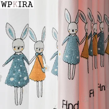 

Cartoon Rabbit Curtain for Kids Girls Room Bedroom Embroidery Voile Curtain for Living Room Sheer Drape Window S482#40