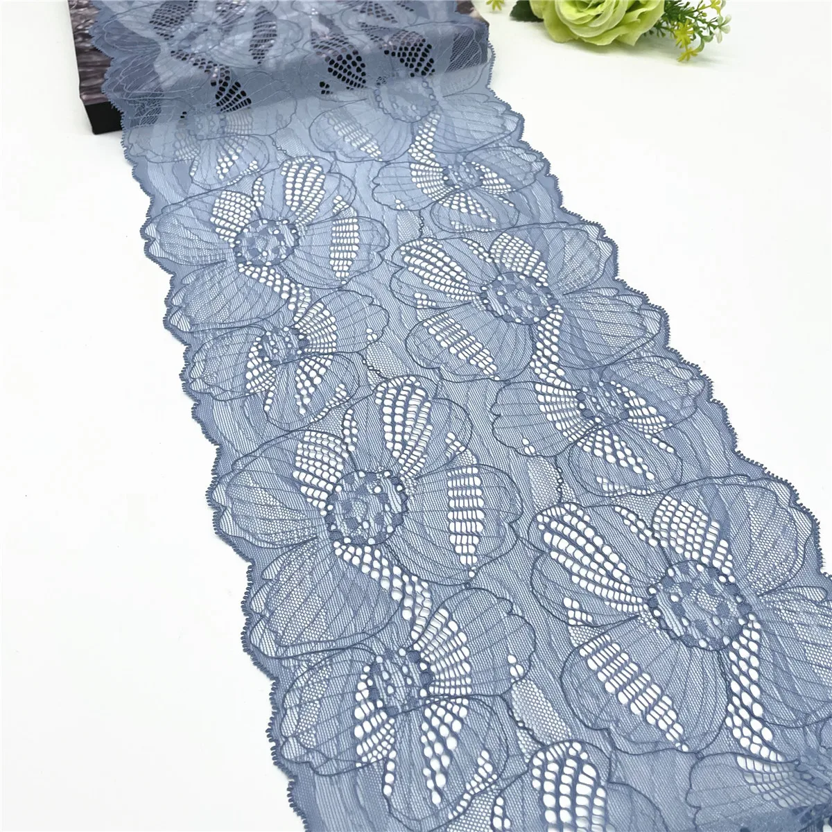 3M/Lot Width 9 1/4 inch 23.50cm Light Blue Stretch Lace Trim 1