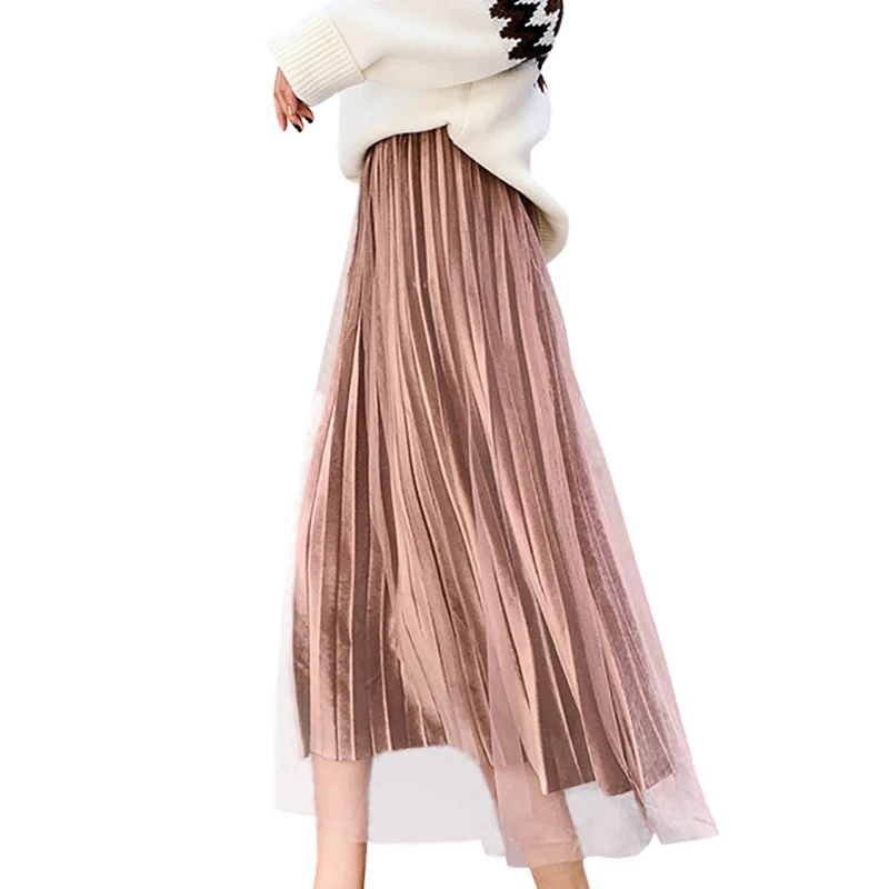 Повседневные женские юбки с высокой талией, повседневные женские юбки средней длины, плиссированные юбки Jupe