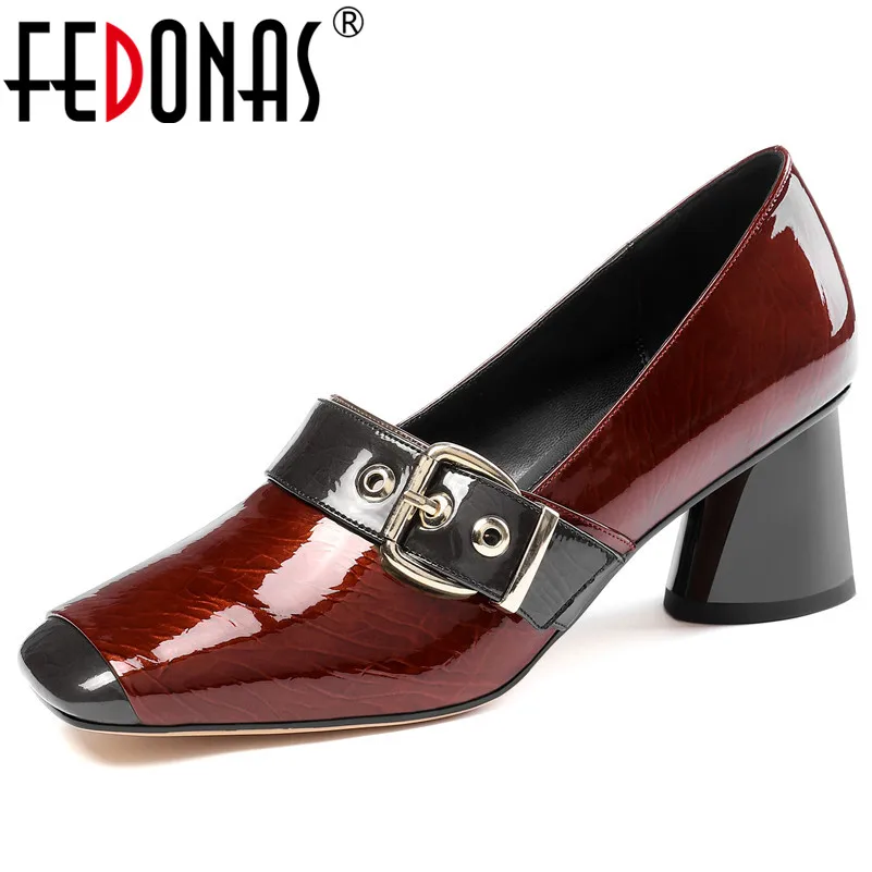 

FEDONAS 2020 Spring Summer Quality Cow Patent Leather Female High Heels Dancing Party Shoes Woman Classic Buckle Women Pumps
