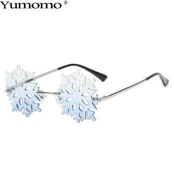 

Fashion Snowflake Shape Sunglasses Women Vintage Unique Rimless Clear Eyewear Men Hollow Sun Glasses Shades UV400 Christmas Gift
