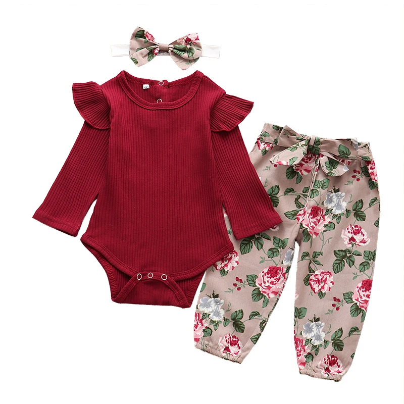 sun baby clothing set Autumn Baby Girl Clothes Sets Fashion Toddler Outfits Long Sleeve Tops Flower Pants Headband Cute 3Pcs Newborn Infant Clothing Baby Clothing Set for boy Baby Clothing Set