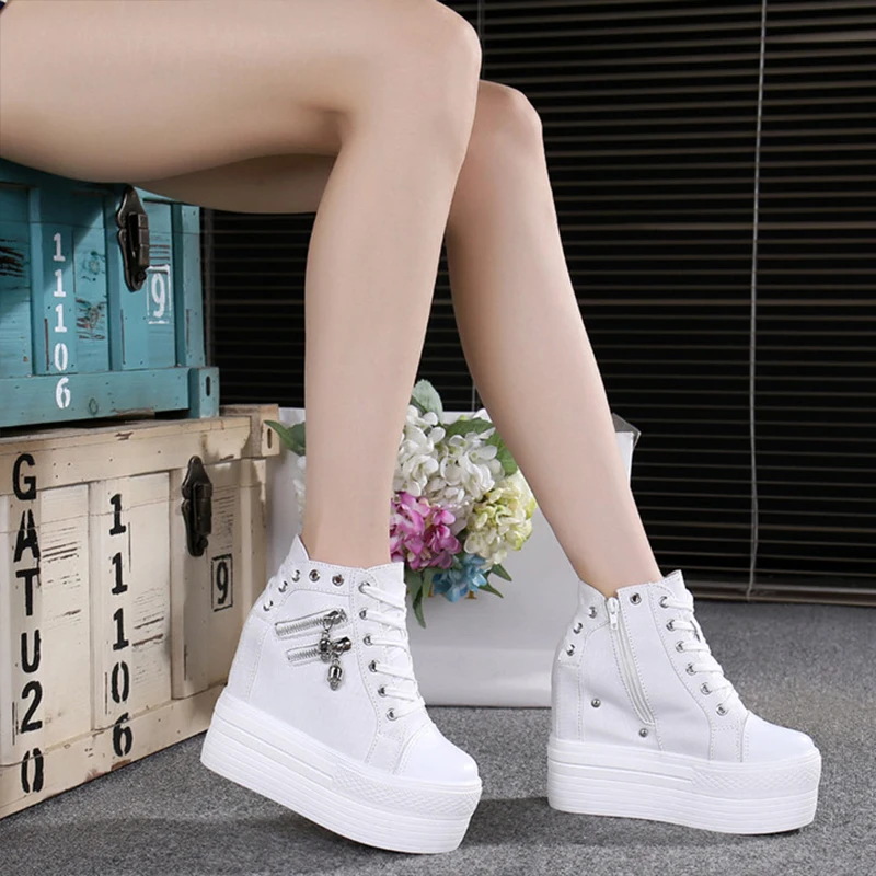 Skup 2019 jesień kobiety obuwie Denim botki damskie klasyczny zamek wysokość zwiększenie buty studenckie Zapatos De Mujer