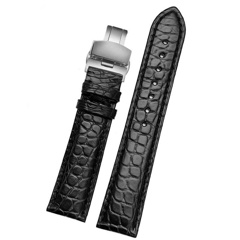 black silver Двусторонний ремешок для часов из крокодиловой кожи, ремешок для часов, браслеты для 18 мм/19 мм/20 мм/21 мм/22 мм, черный - Цвет ремешка: black silver