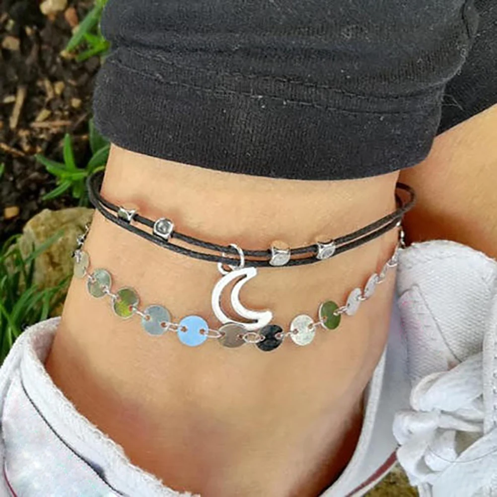 2 шт./компл. Boho Moon ножной браслет из бусин блестки Пляж Лето браслет на ногу цепь