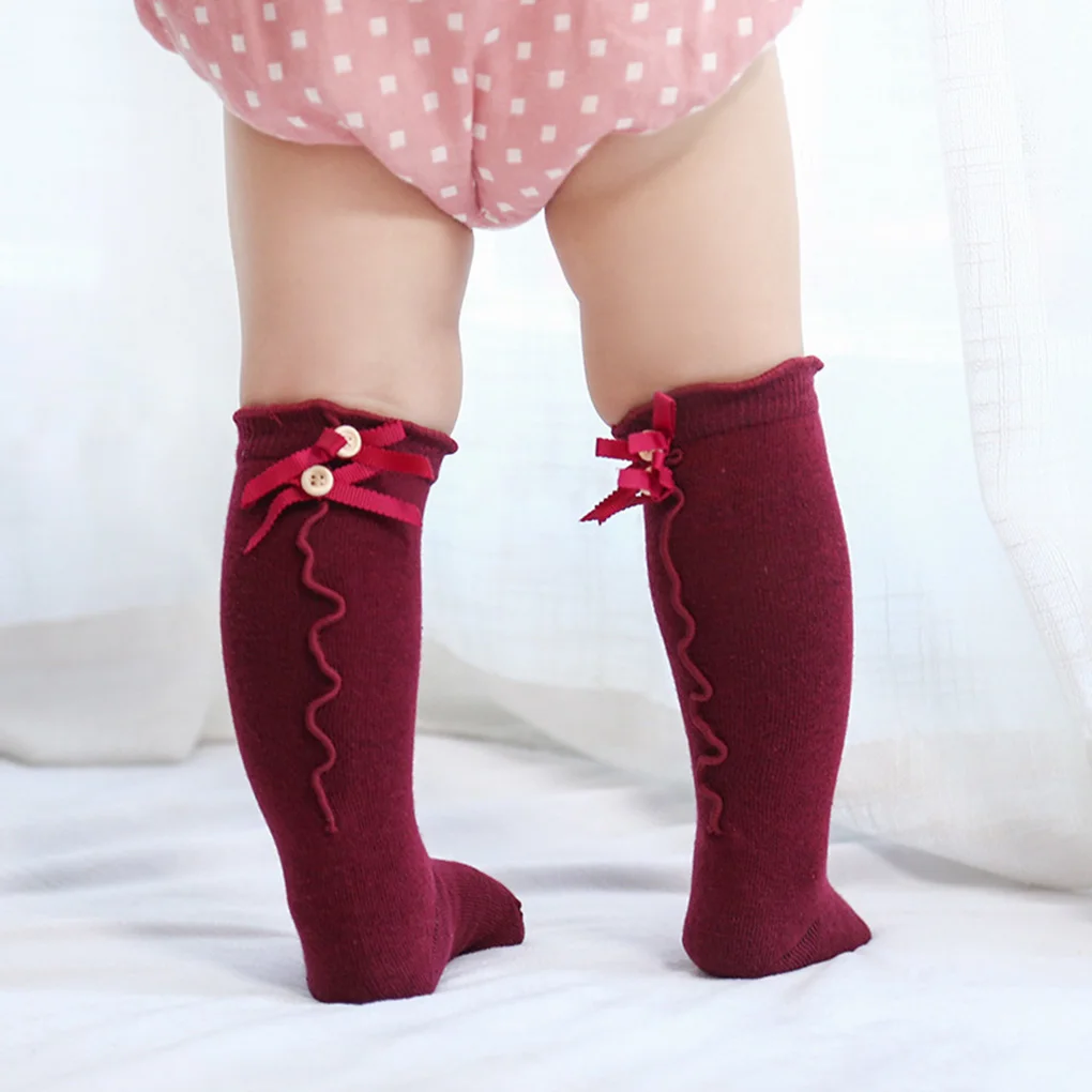 

3 Pair Random Color Baby Socks Knee High Toddler Cotton Tube Girls Bowtie Children Leg Warms Infant Bow Wood Ear Socks