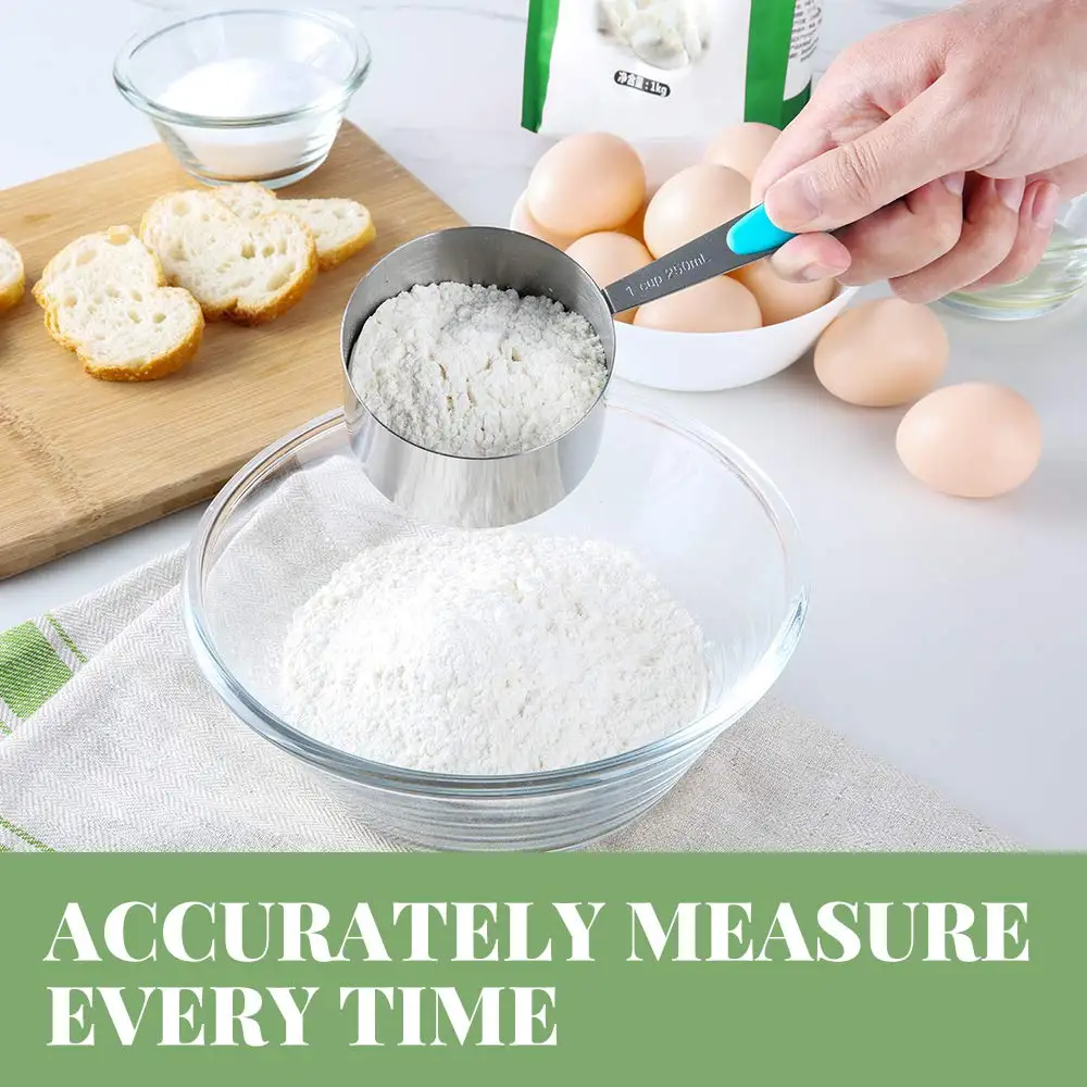 10pcs/pack Stainless Steel Measuring Cups and Spoons Set for Dry Liquid Ingredient Tea Coffee Cooking Baking Measuring Tool