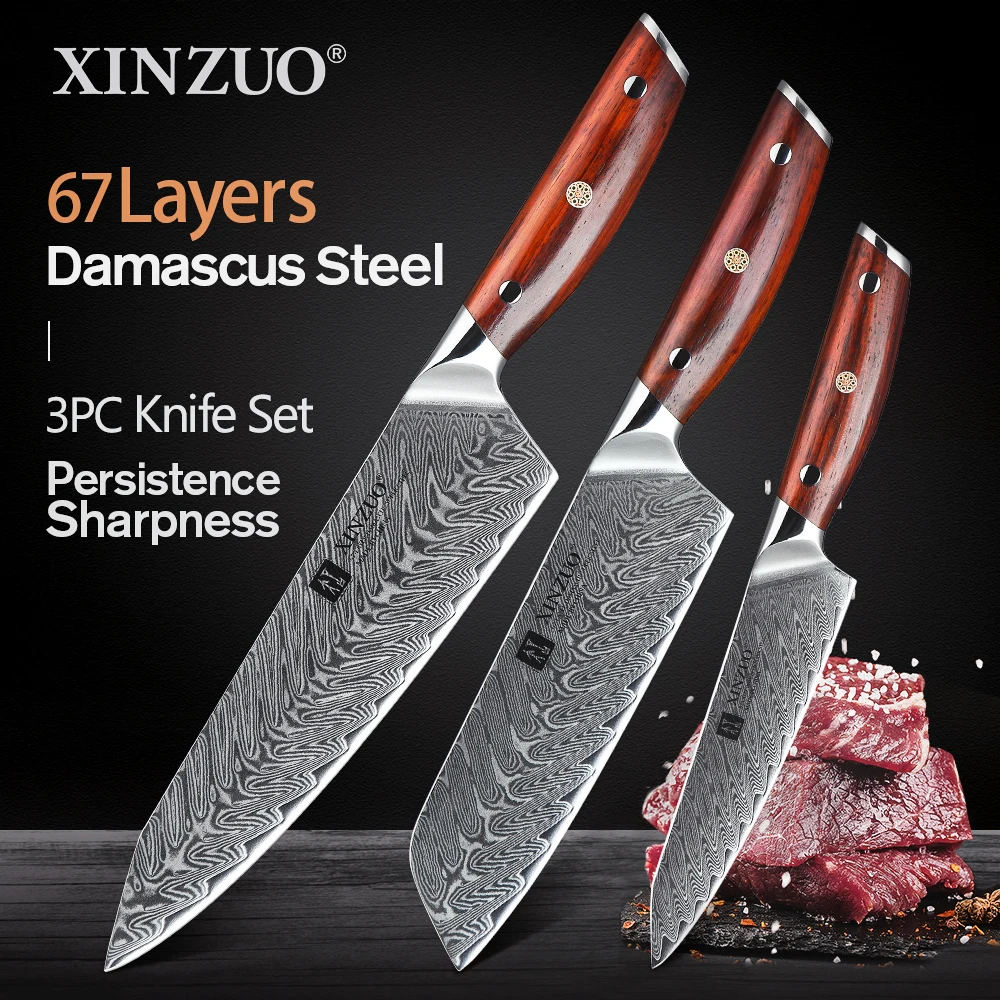 Набор кухонных ножей XINZUO PRO набор из дамасской стали лезвия Santoku кухонные ножи 7 + 5