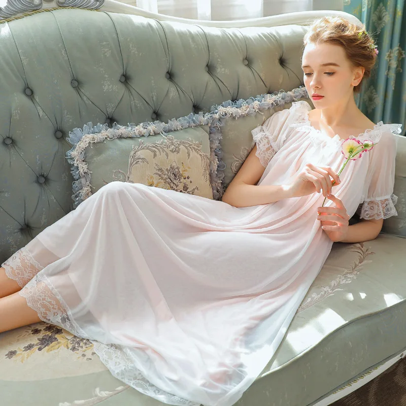 Wasteheart Women Fashion Female Purple Sexy Sleepwear Nightdress Lace Nightwear Sleepshirts Nightgown Slash Luxury Gown Modal