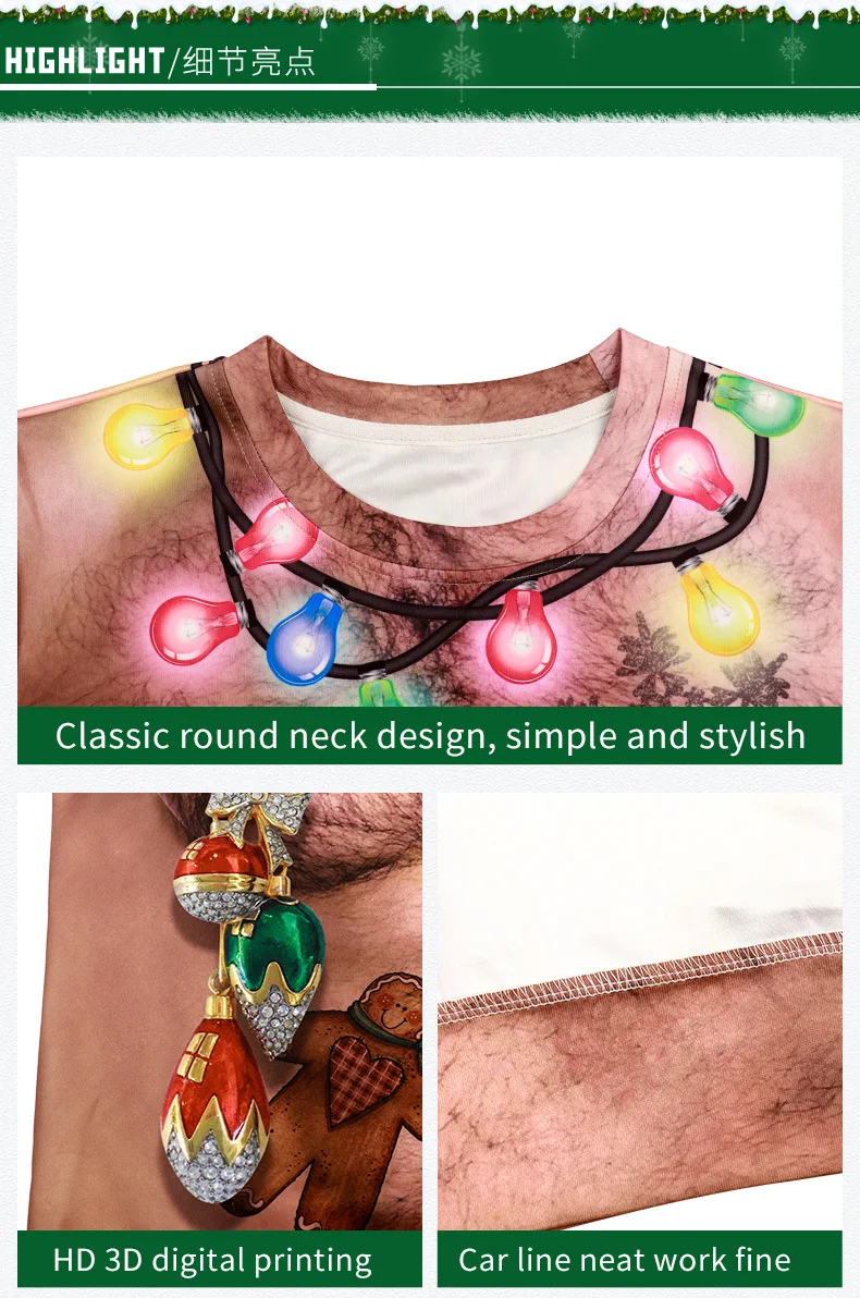 Мужская сексуальная Рождественская одежда с принтом в виде мускулов и пупка для ночного клуба, танцевальный костюм с круглым вырезом, вечерние костюмы для диджея DB1180