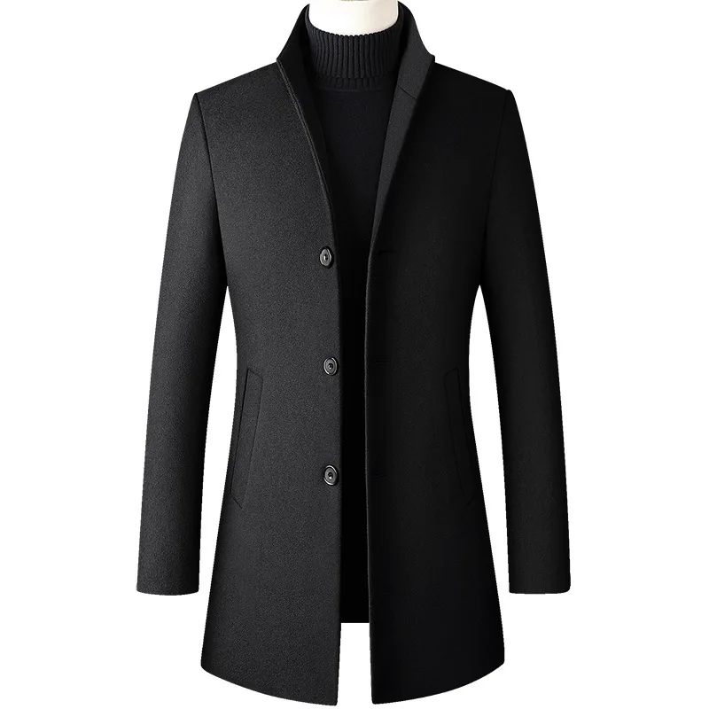Thoshine Brand Winter 30% Wool Men Thick Coat Stand Collar Male Fashion Wool Blend Outwear Jackets Smart Casual Trench Plus Size