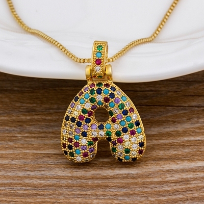 A-Z 26 Letters CZ Zirconia Pendant Necklace for Women Cute Rainbow Initials Name Necklace Fashion Party Wedding Jewelry