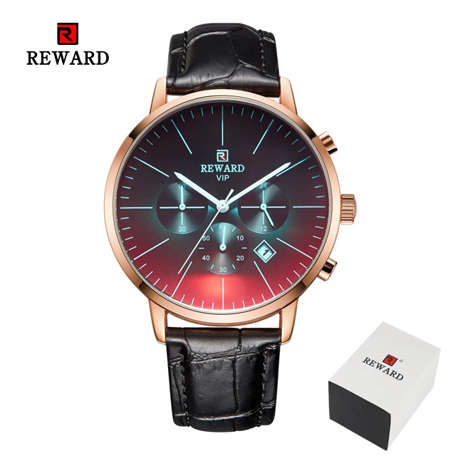 Leather Bk Gold Box Новинка, Модные Цветные часы с ярким стеклом для мужчин, топ класса люкс, Брендовые мужские часы с хронографом из нержавеющей стали, деловые часы, мужские наручные часы - Цвет: Leather Bk Gold Box