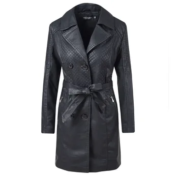

2020 Winter New Black Long Thick Warm Jacket Coat Women PU Leather Coat Long Sleeve Waist Strap Pocket Female Casual Jacket