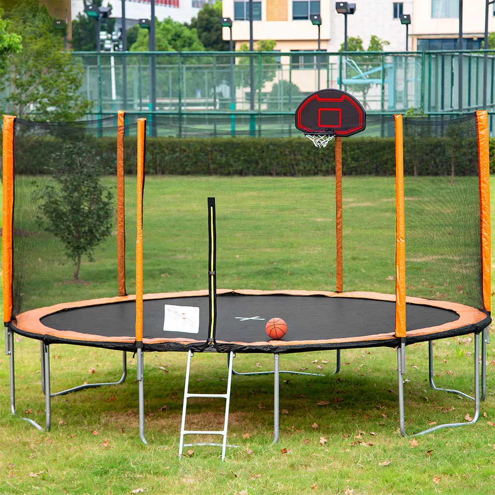 Trampolín de jardín al aire libre para niños de 14 pies con aro de  baloncesto, escalera y trampolín de recinto trampolín para adultos al aire  libre - AliExpress