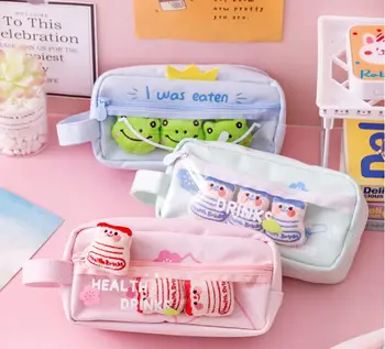 

Sharkbang New Arrival Kawaii Frog Pin Canvas Large Capacity Pencil Bag Desk Storage Bags Kids Pencil Case School Stationery