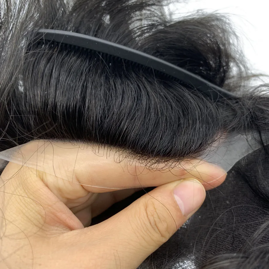 Top Quality Double Knot Skin Base Soft Touch Indian Remy Human Hair Strong Knot Mens Toupee