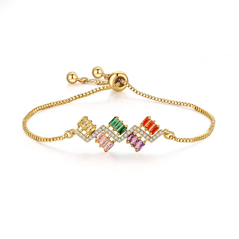 

Colorful CZ Rainbow Bracelets For Women Friendship Gift Wedding Jewelry Girl Gold Box Chain Hand Link Crystal Pulseira Masculina