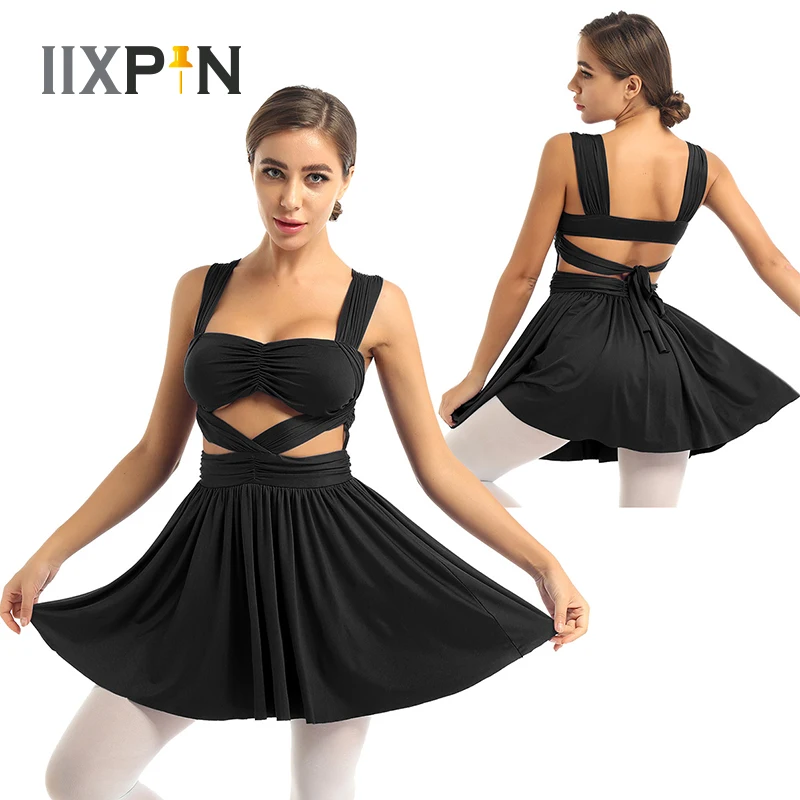 Women Dance Dress Ballet Stage Performance Dance Costume Solid Color Stretchy Comfortable Ruffle Flared Dresses Womens Dancewear