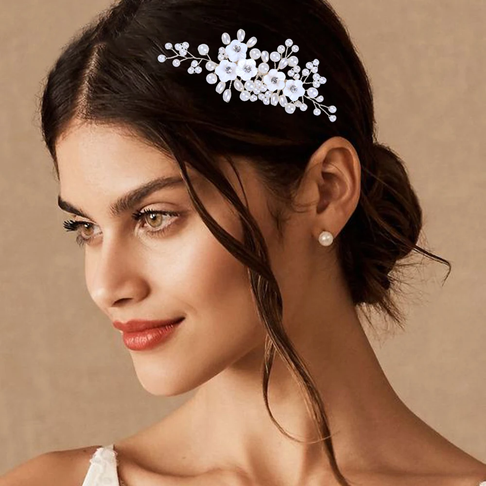 

HP162 Bride Headdress with Pearls Wedding Hair Accessories Pearl Jewelry Tiara for Women Bridal Headwear Girl Holiday Gift