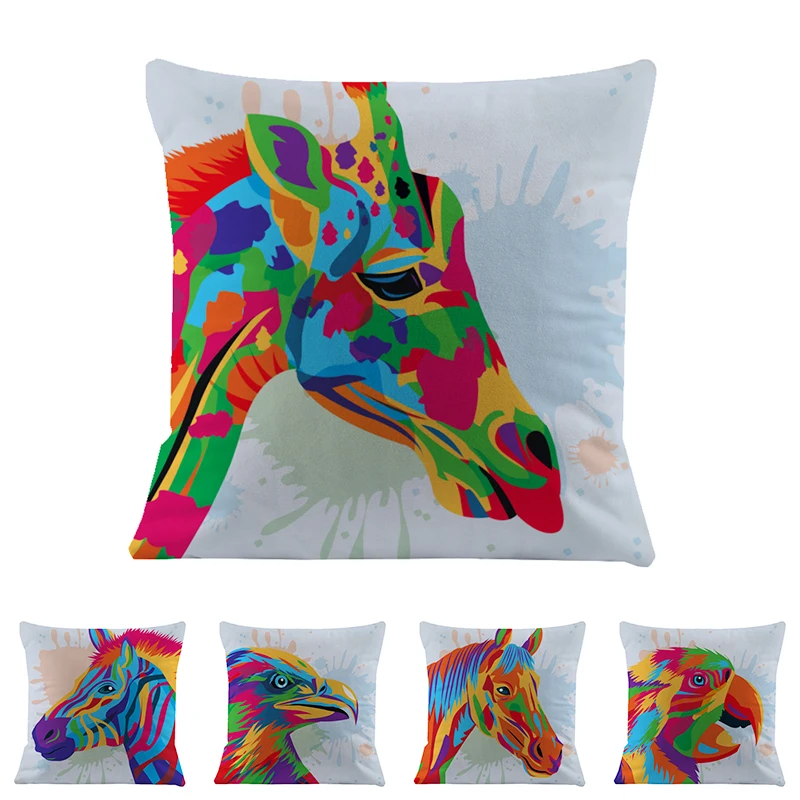 

Animal horse giraffe parrot fox colorful watercolor Velvet Fabric Pillow cushion cover Pillowcase Home sofa Decoration cushions