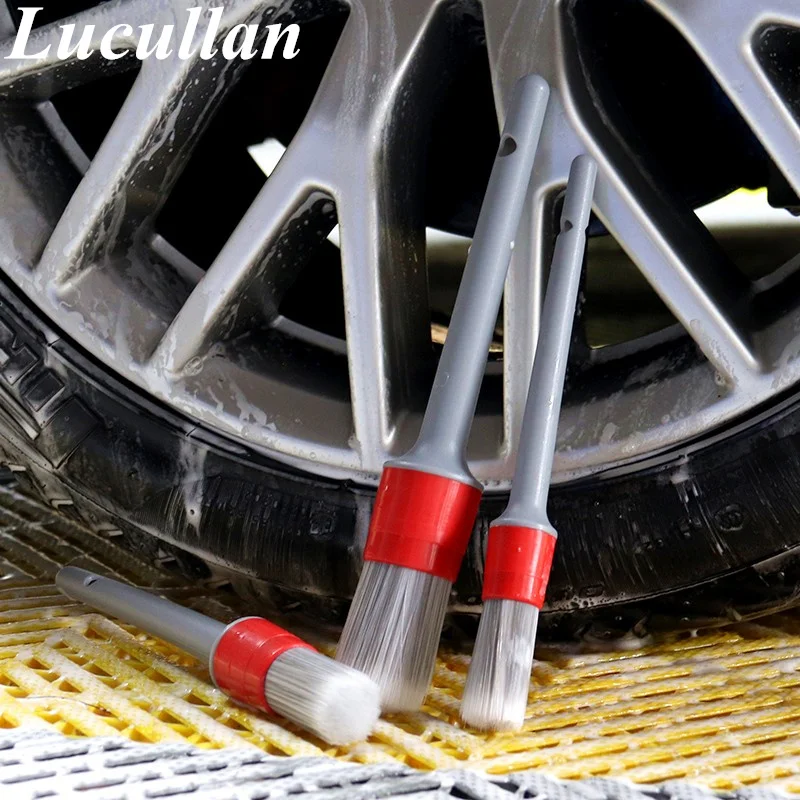 Lucullan 슈퍼 소프트 합성 강모 디테일링 브러쉬 세트 바퀴, 타이어, 엔진 베이, 가죽 시트, 도어 패널용 PP 핸들