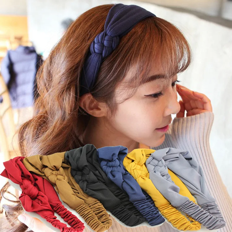 

Imported from South Korea Hair Accessories Solid Color Elasticity Cross Hair Band Elegant Large Rims Braid Headband Korean-style